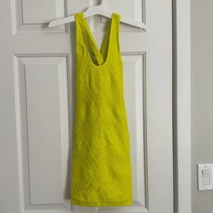 Bebe Textured Cross Over Mini Bodycon Dress - Size S - Neon Yellow - NWT‎